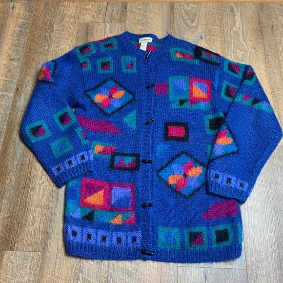 Womens L.L. Bean Mohair Blend abstract Cardigan Sz  M - Picture 1 of 11